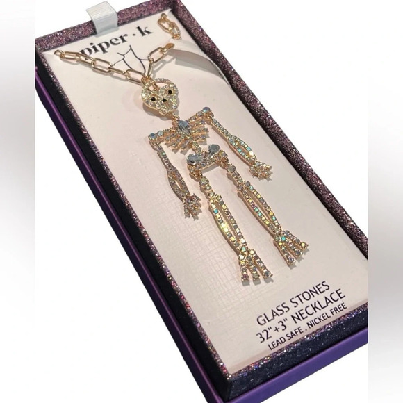PIPER K Halloween Articulated 32” Glass Stone Crystal Skeleton Necklace NEW NWT - Picture 5 of 8